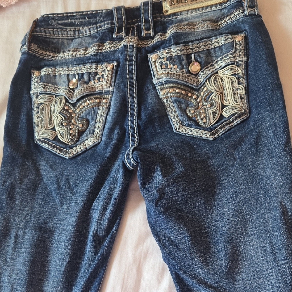 Rock Revival Blue Boot Cut Jeans with Decorative Stitching